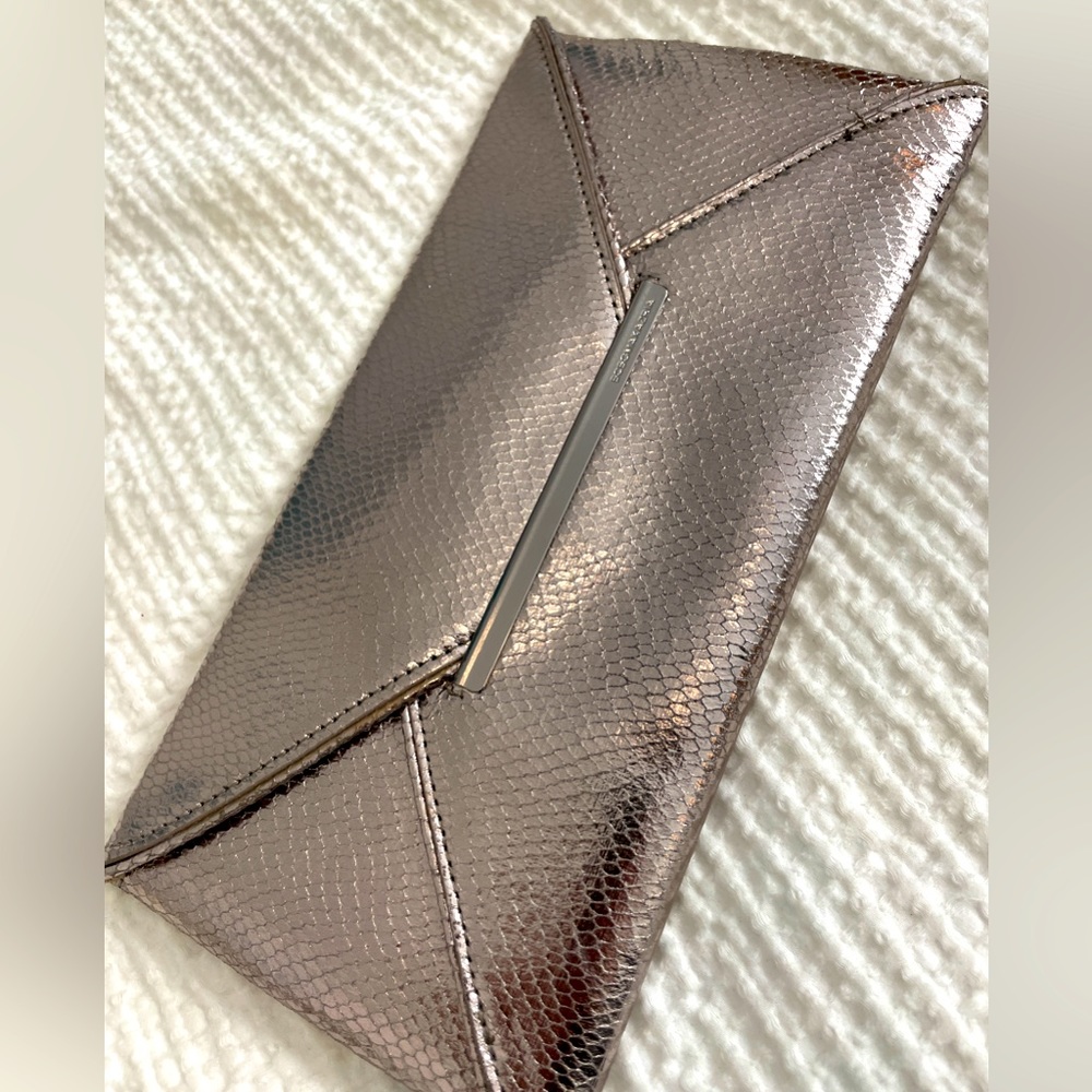 BCBG Clutch Envelope Snakeskin Embossed Rose Gold Purse